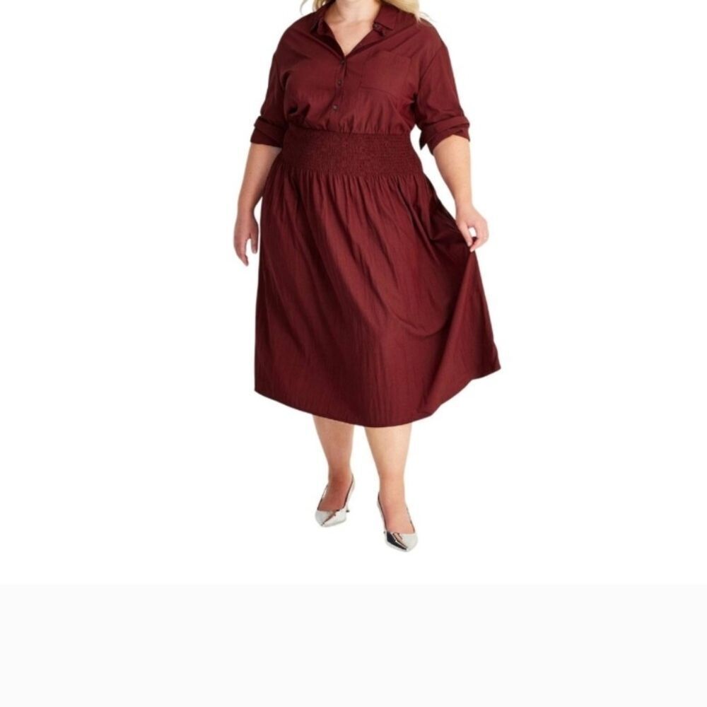 Elegant Burgundy Shirt Dress Womens Xl Nwot Ladies Pockets Casual Vacation Cute - Picture 2 of 13